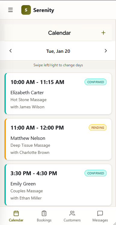 Never double-book again - Mobile view